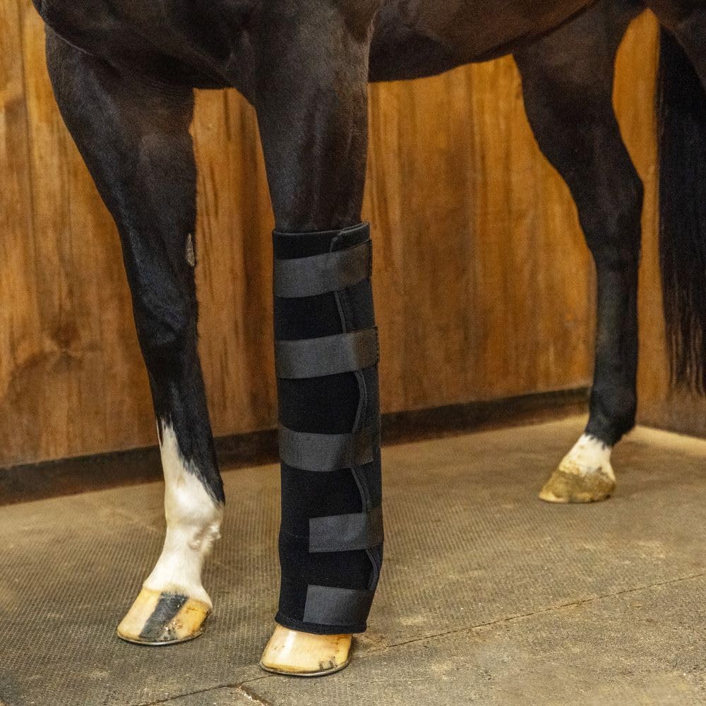 Schneiders Neoprene Full Leg Ice Boot | Horse Cold Therapy from Knee to Fetlock | 5mm Neoprene | Six Ice Pockets | Adjustable Secure Fit | Made in USA | Color Black
