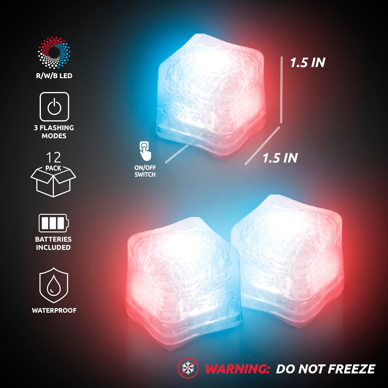 Windy City Novelties 12 pack LED Ice Cubes with Changing Lights (Patriotic Theme)