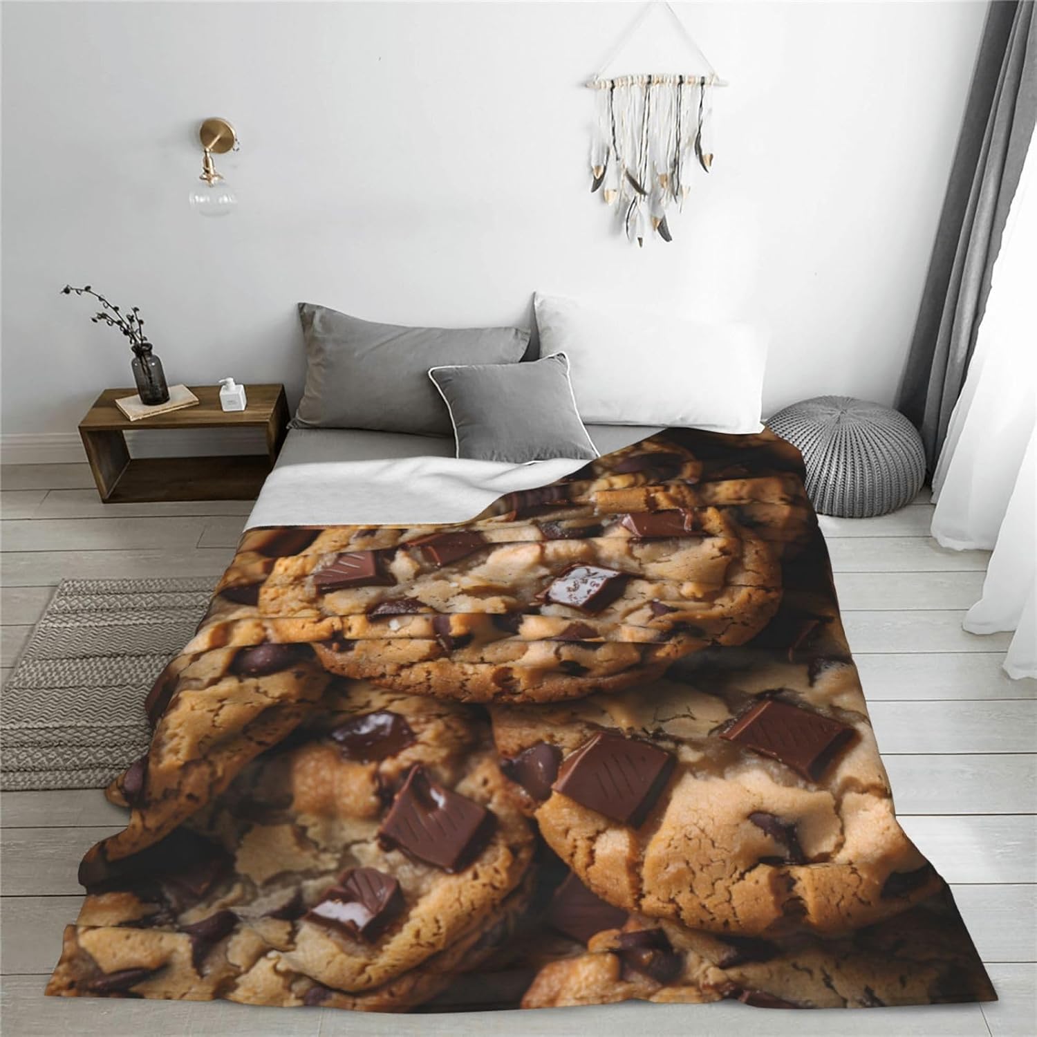 Cookie Blanket Gifts for Kids Adults, Flannel Chocolate Chip Pattern Throw for Bed Living Room Sofa Couch Traveling Camping, Soft Warm Lightweight Plush Decor 50x60in