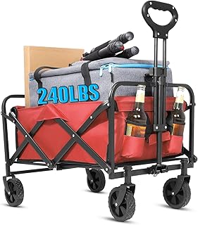 Wagons Carts Foldable,Collapsible Folding Outdoor Utility Wagon for Outdoor,Sports,Garden,Camping,and Shopping,Heavy Duty,Large Capacity(Red).