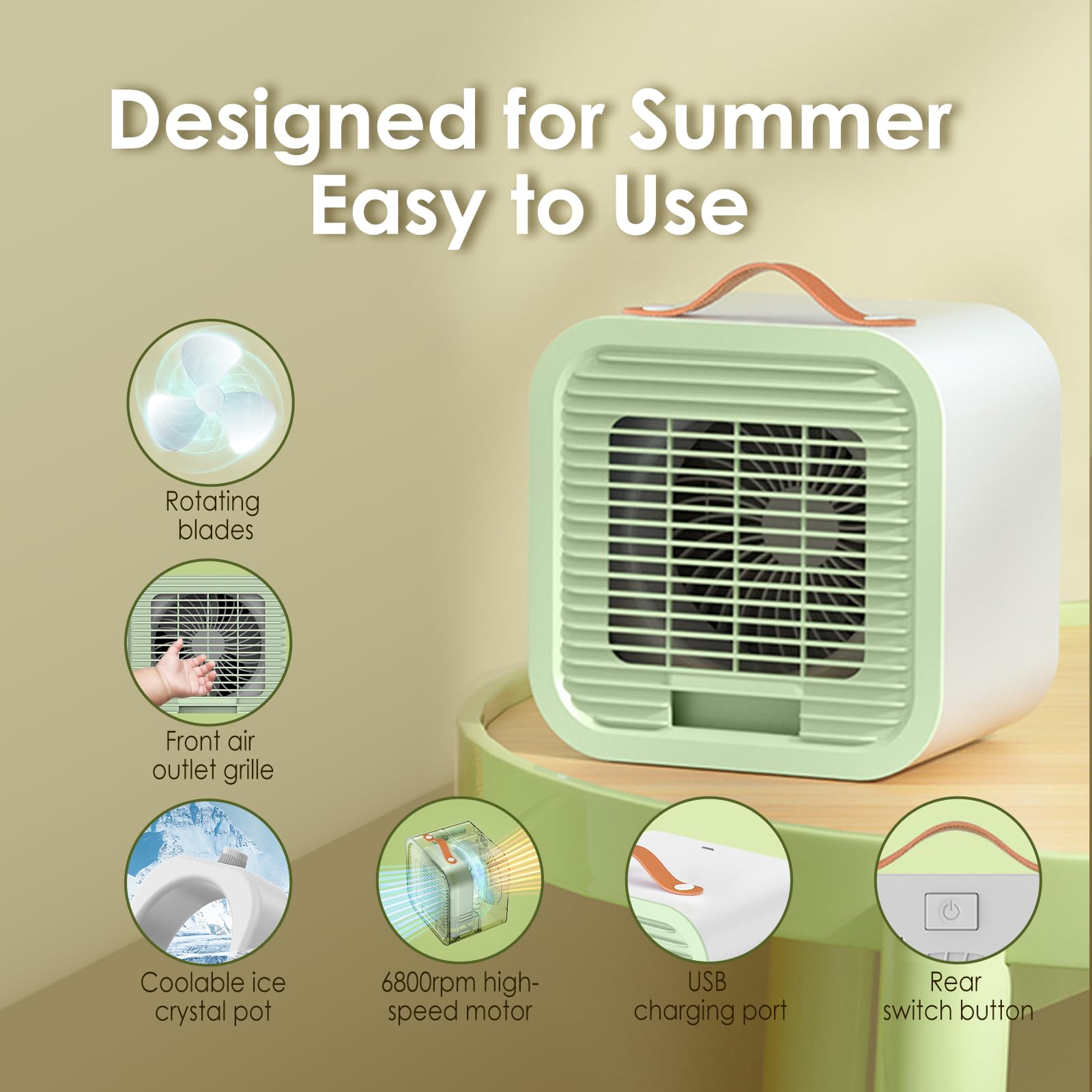 Mini Enfriador de Aire Portátil,Mini USB Ventilador con 3 Velocidades,Enfriador de Aire Portátil Silencioso,USB Recargable Aire Acondicionado Personal para Dormitorio Oficina Camping
