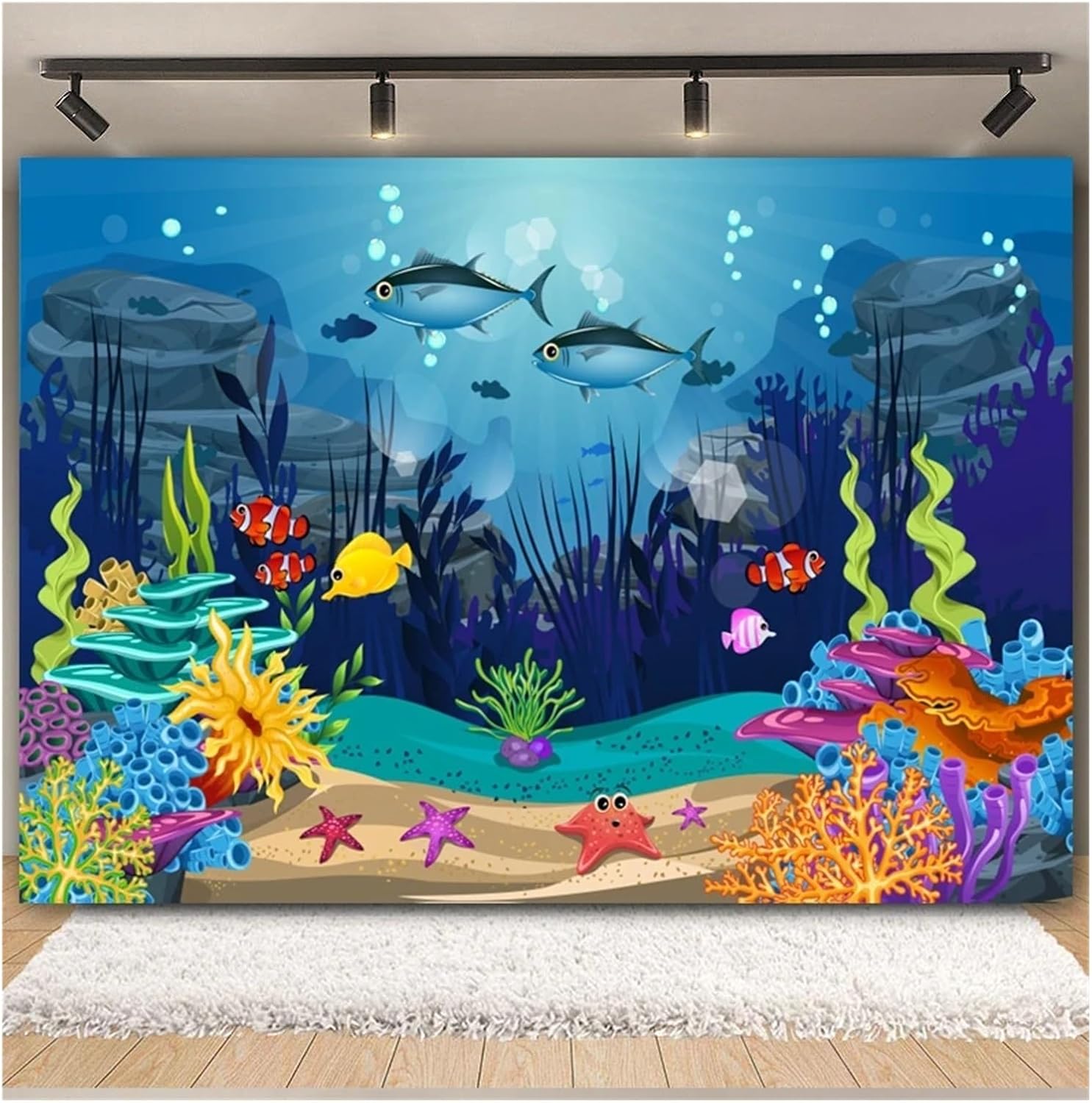 Underwater World Seabed Backdrop Photography Ocean Undersea Fish Coral Aquarium Fish Tank Background(Color13,300X200cm)