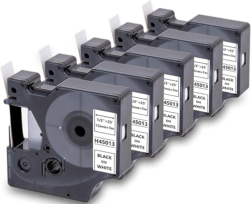 Hehua Paquete de 5 repuestos para etiquetadoras Dymo D1 45013 S0720530 de 1/2 pulgadas x 23 pies, color negro sobre blanco para Label Manager 160