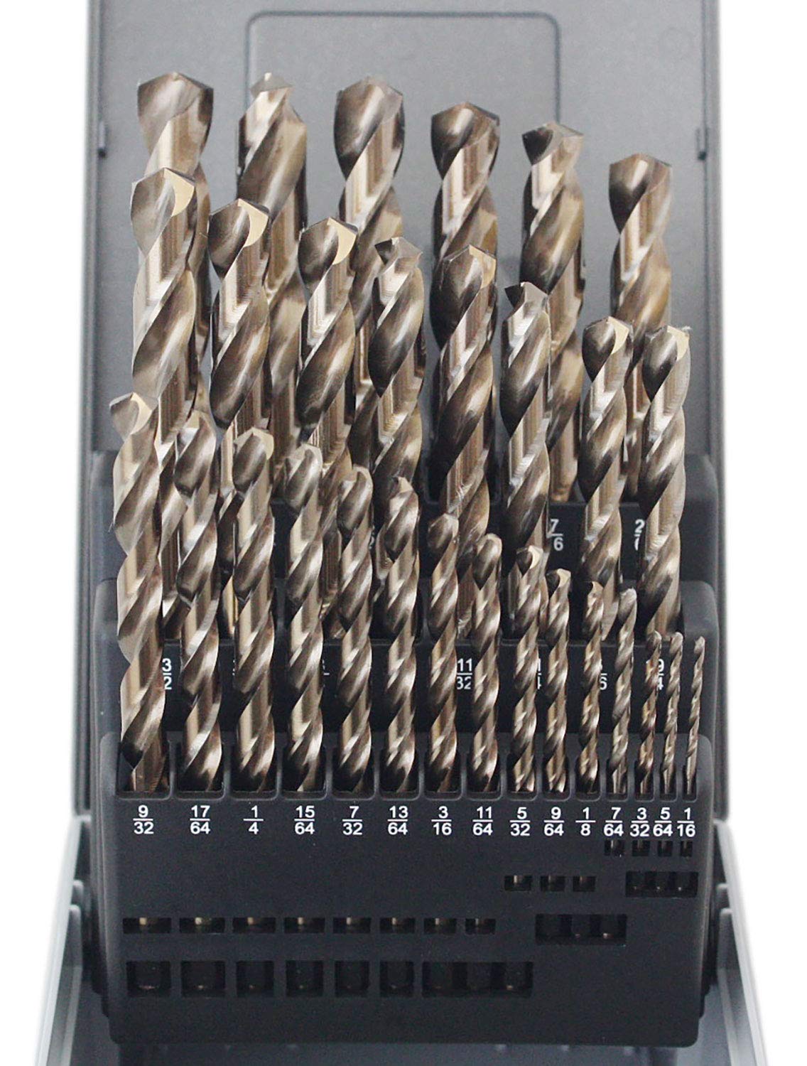 Accusize Industrial Tools 29 Pc Jobber Drill Set, 135 Degree Split Point, M35 (H.S.S. Plus 5% Cobalt), 1/16'' - 1/2'' by 1/64'', 0422-0029