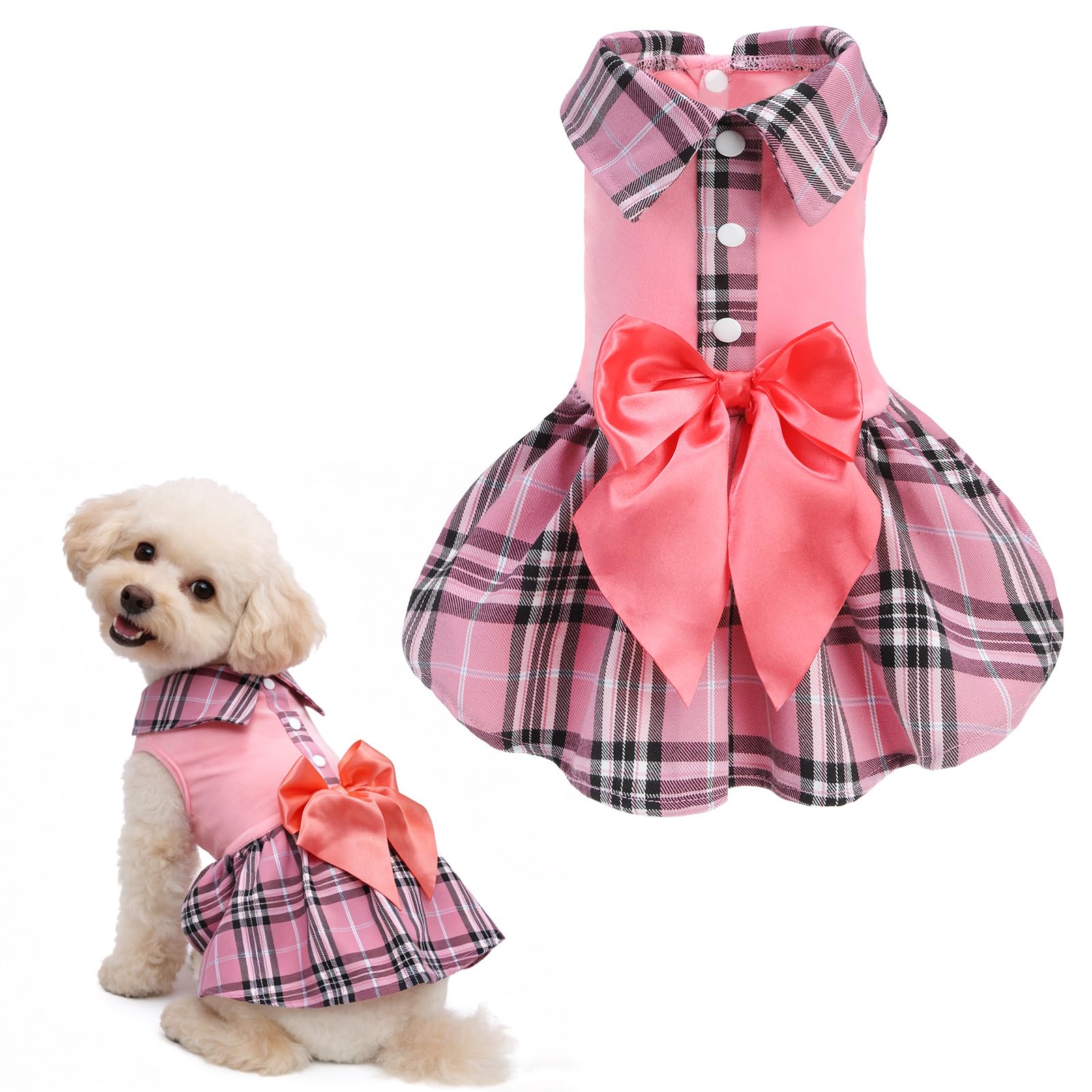 Vêtements pour chien fille et robe classique à carreaux rose taille M
