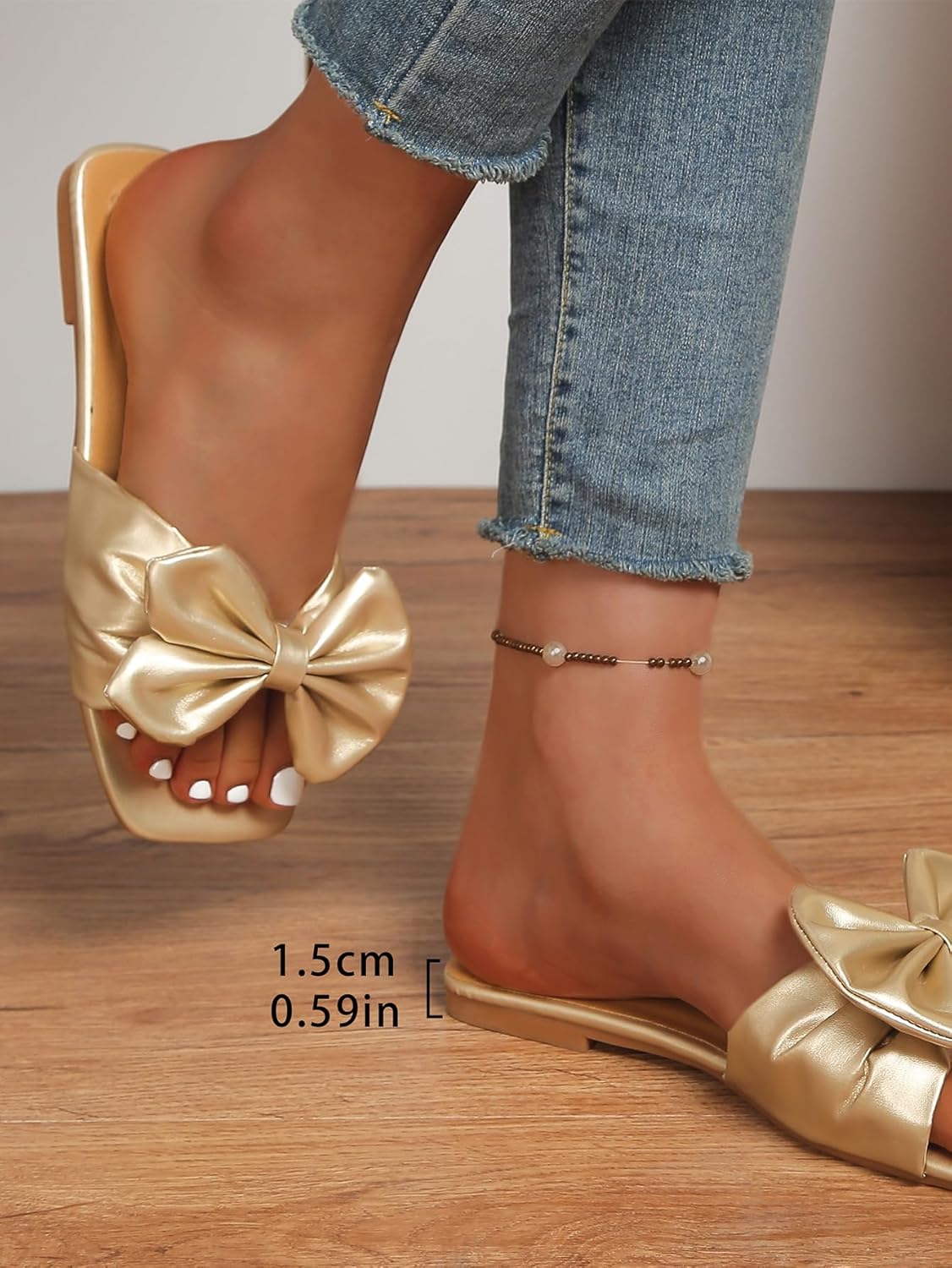 Sksshion Women's Bow Flat Sandals Dressy Square Open Toe Sandals Slip On Slide