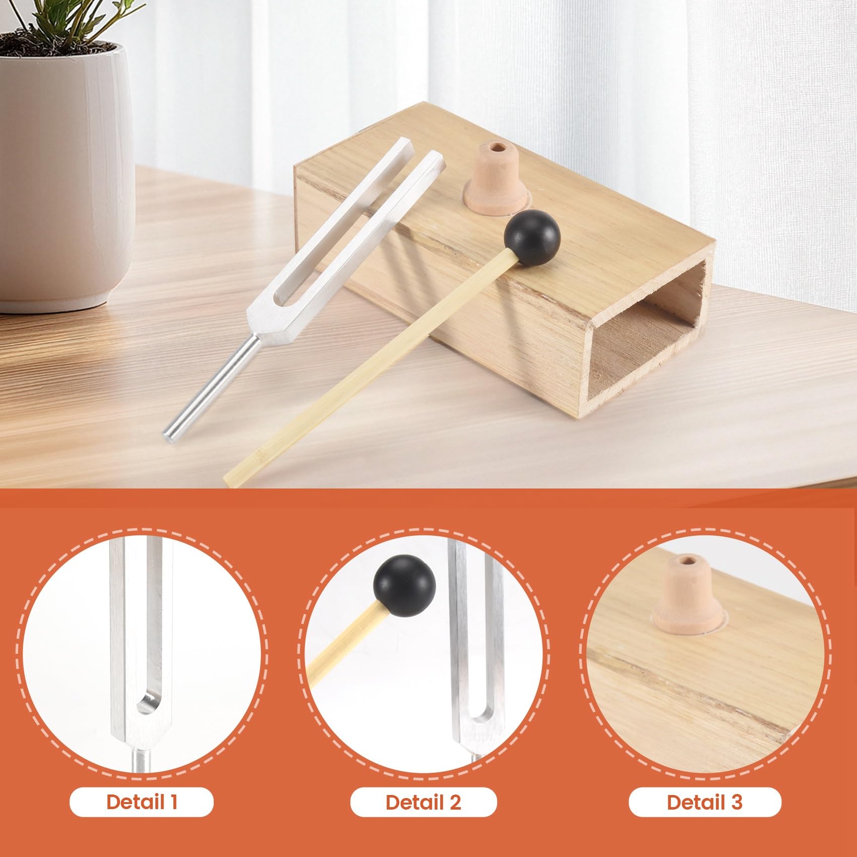 omolly 432 Hz Tuning Fork Set including Wooden Resonance Box and Silicone Hammer, Aluminum Alloy Weighted Tuning Fork - Image 4