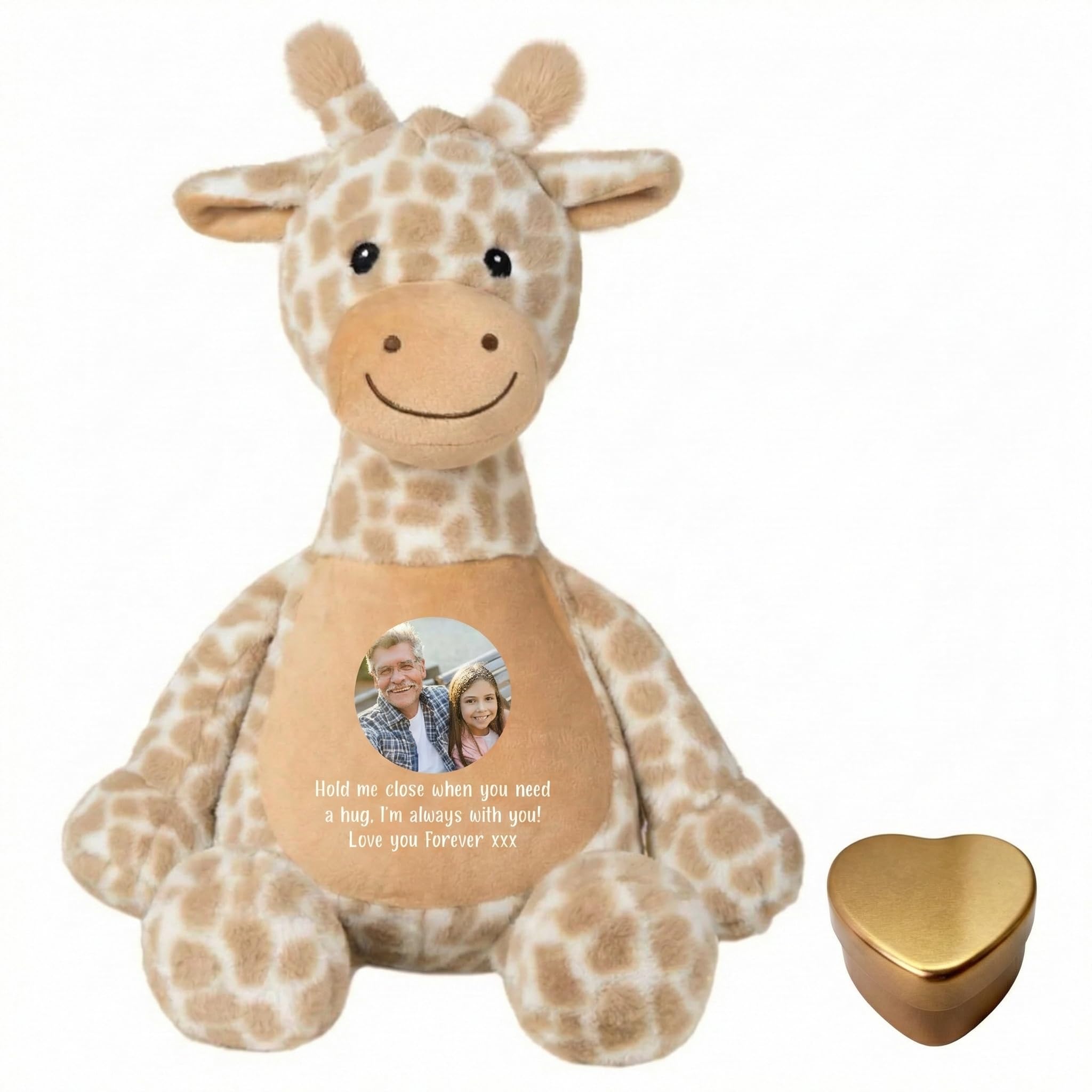 Personalised Photo Ashes Keepsake Memory Giraffe | Metal Heart Shaped Tin Ashes Urn | Bereavement Memorial Keepsake | Custom Photo & Message | Sympathy Gift