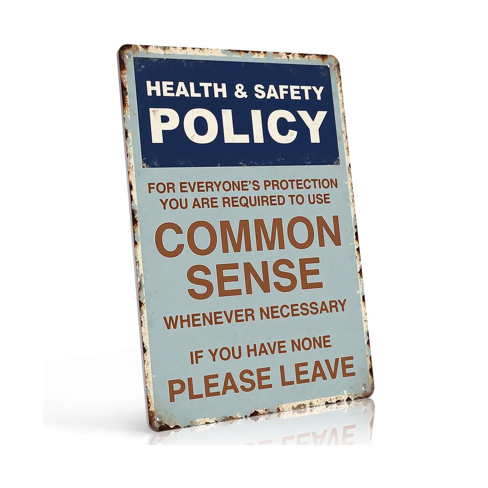 EKFBQBGW Health Policy Common Sense Funny Metal Sign Workplace Humor Office Decor for Break Room Garage Workshop Retro Aluminum Wall-Art 8 X 12 in
