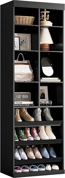 IRONCK Closet Shoe Organizer Cabinet with Shelves and Cubbies, Narrow Footwear Shoe Rack Storage Organizer for Closet for Bedroom, Entryway, Mudroom, Black