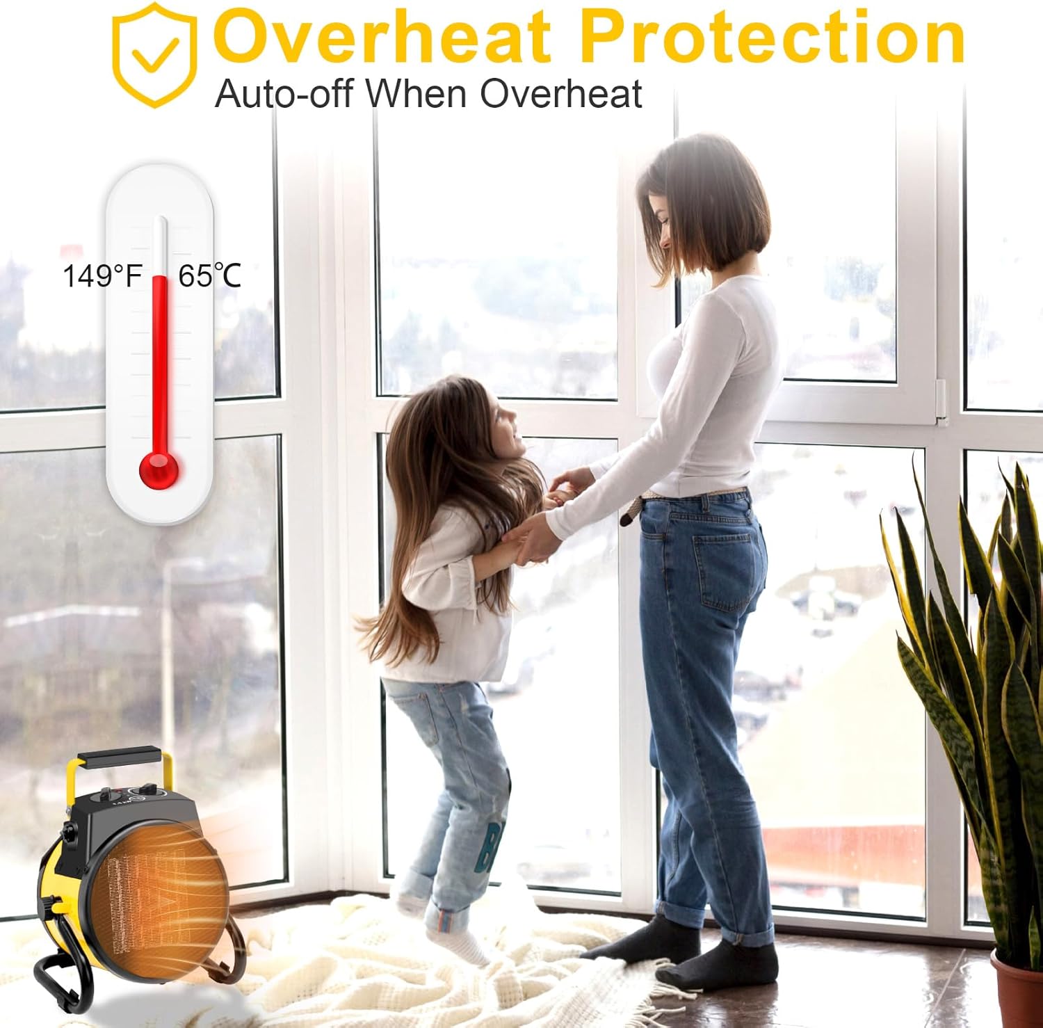 Outdoor Space Heater, 1500W Greenhouse Heater with Thermostat, Overheat Protection, 3s PTC Quick Heat, 3 Modes, 90° Tilt Rotation, Portable Garage Space Heaters for Patio, Camping and Indoor Use