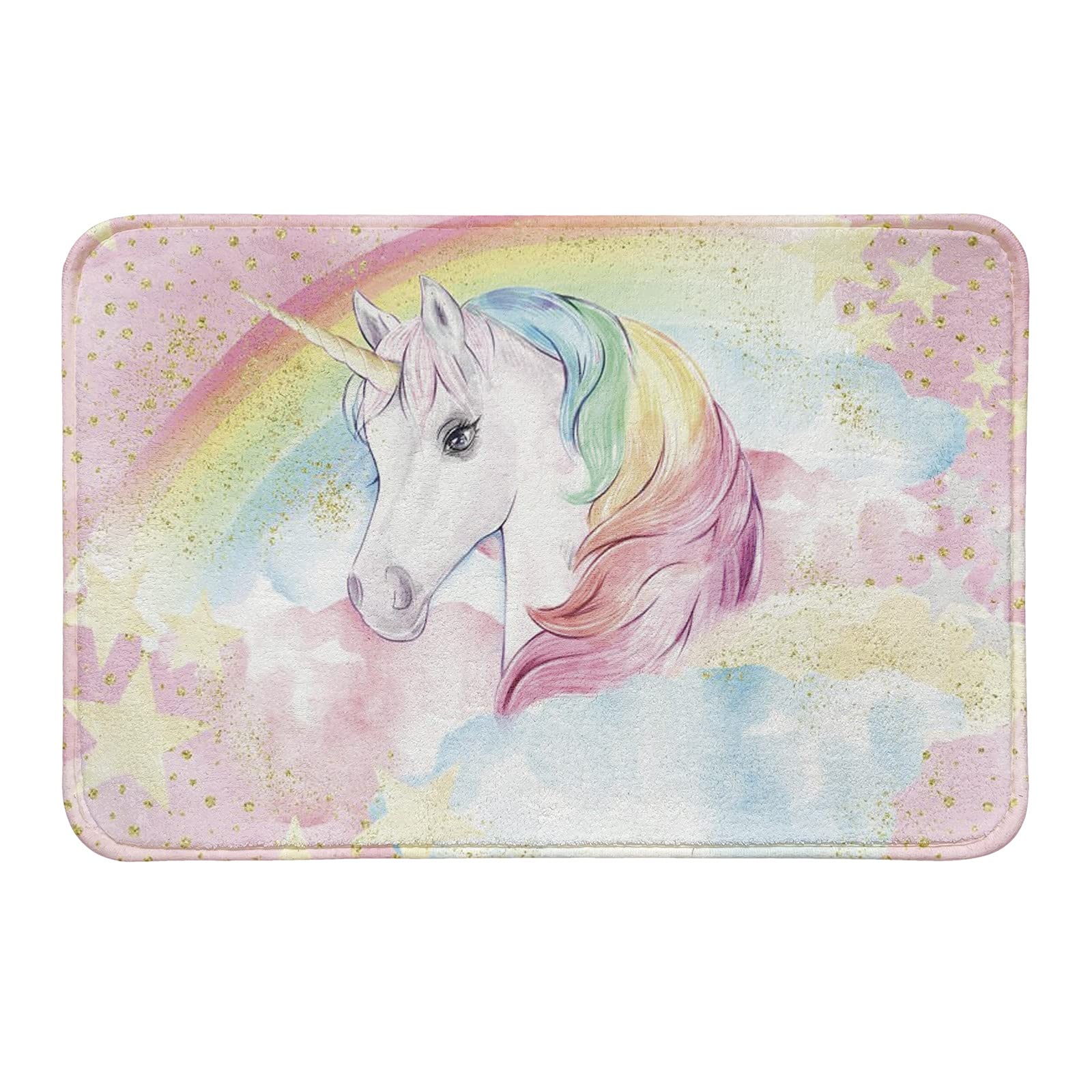 Pink Pastel Rainbow Unicorn Stars Bath Mat Non-Slip Absorbent Velvet Bathroom Rug Carpet Rugs for Entrance Indoor Doormat Mats