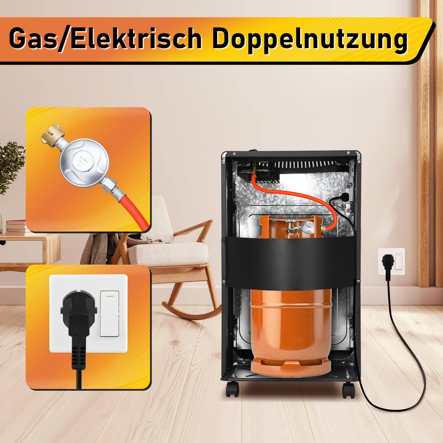 Grzejnik gazowy 4200 W, elektryczny grzejnik na podczerwień, ceramiczny palnik na podczerwień, ogrzewanie gazowe do wnętrz, piec gazowy do butli gazowych do 15 kg