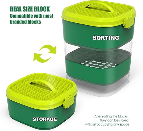 Miniatura 2 de Tamiz clasificador de bloques de juguete, bonita caja de ladrillos de almacenamiento portátil para bloques de Lego, clasificador de tres tamaños