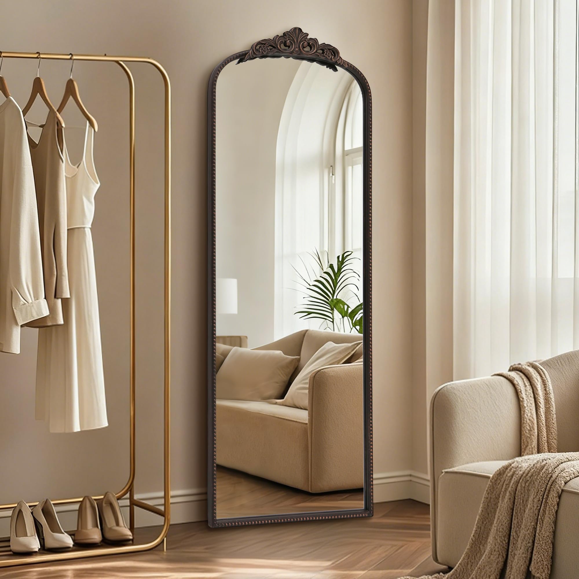 Micasso Bronze Full Length Mirror: 56''x21'' Traditional Ornate Vintage Floor Mirror - Baroque Antique Long Mirrors for Wall/Dressing Room/Bedroom/