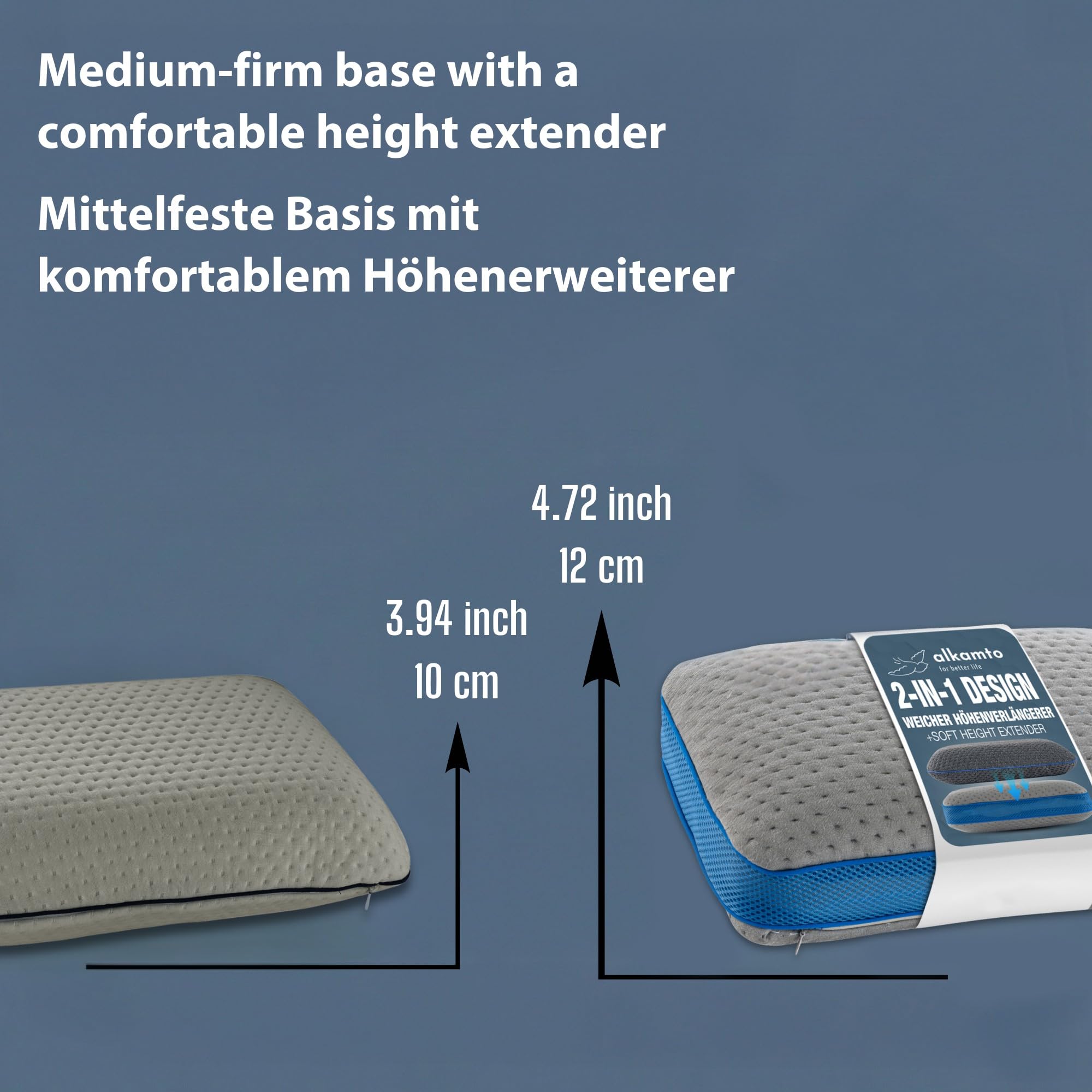 alkamto Coussin de Voyage + Coussin de Nuque de Voyage supplémentaire - Coussin de Camping - Oreiller Ergonomique en Mousse à mémoire de Forme avec Housse thermorégulatrice - Sac de Voyage Inclus