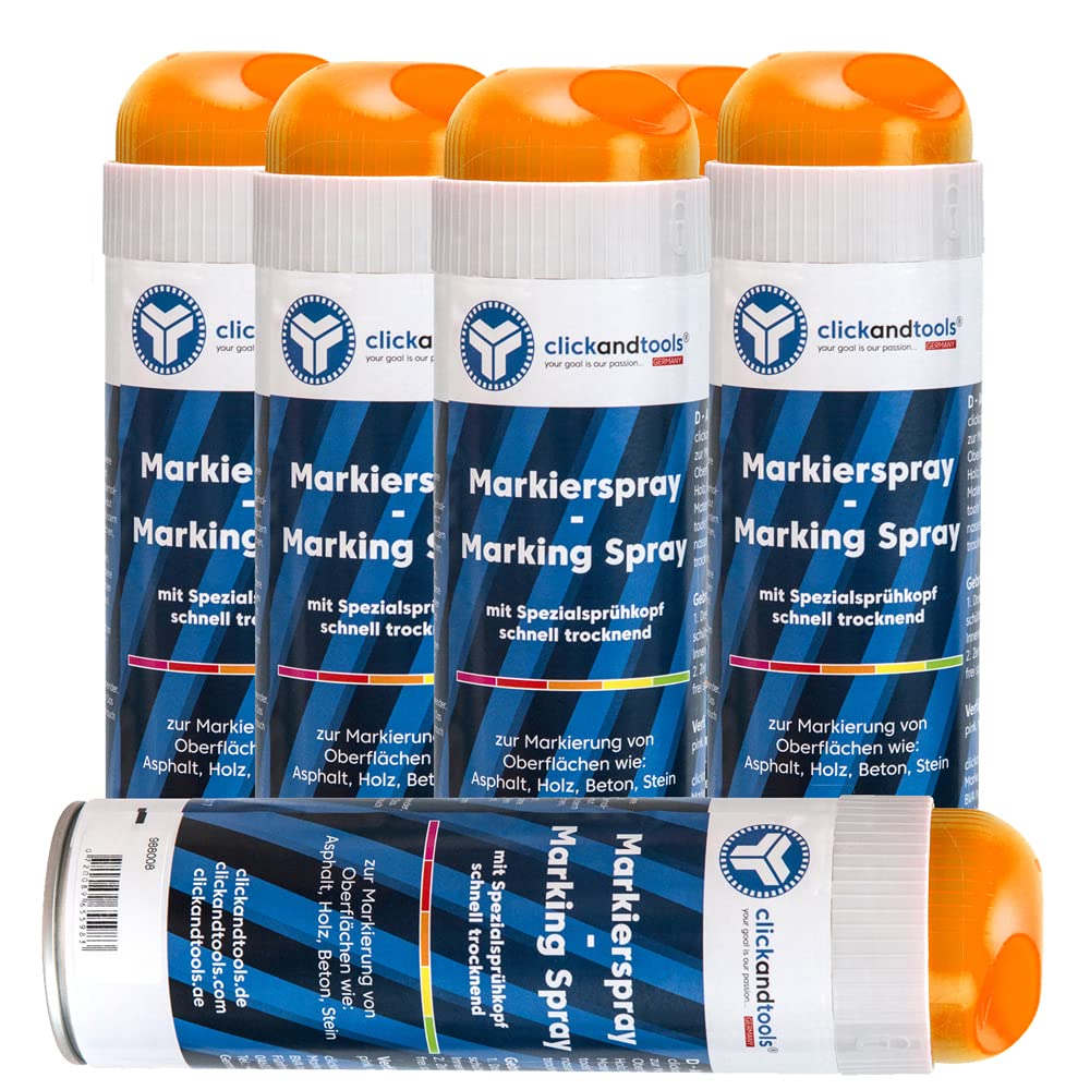 Markierungsspray leucht orange 6er Pack mit Spezialsprühkopf, schnell trocknend