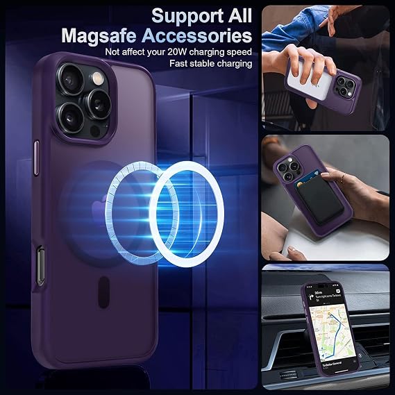 URUCHI Powerful Magnetic iPhone 14 Pro Max Phone Case, [Compatible with Mag-Safe] [Military Level Drop Protection] [Strong Silicone Edges] Slim Translucent Mat Protective Case, Purple