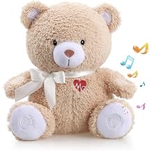BEREST Newborns Musical Baby Sleep Soother, Mom's Heartbeat White Noise Machine, Bear Sleeping Aid with Cry Sensor|Night Light &amp; 9 Sounds Therapy|Womb Sound Stuffed Toy for Toddler Crib|Deep Brown