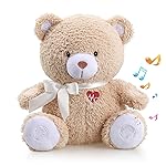 BEREST Baby Cry Activated Sleeping Aid Soother, White Noise Machine Infant Stuffed Animal Baby Gifts Bear Toy with Nursery Decor Night Light, Womb Heartbeat, 9 Soothing Sounds for Toddler Crib