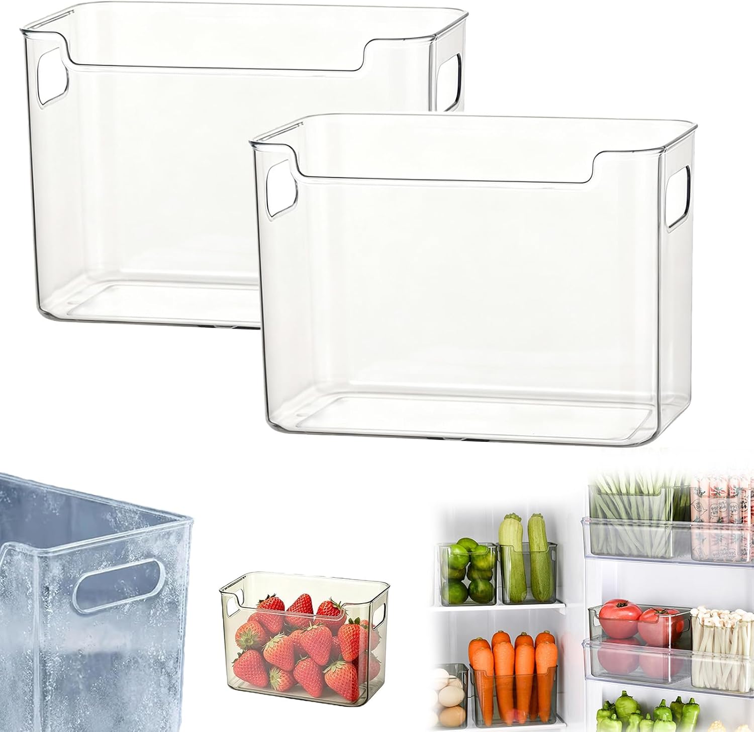 Clear Freezer Storage Bins, 4 Pack Mini Fridge Organizer Bins for Refrigerator Side Door for Condiments & Snacks (Clear, 2PC L)