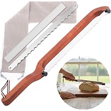 Left-Handed Bread Slicer for Baguettes & Sourdough - Curved Handle Prevents Hand Twist, 2 Blades + Storage Pouch Bread Knife