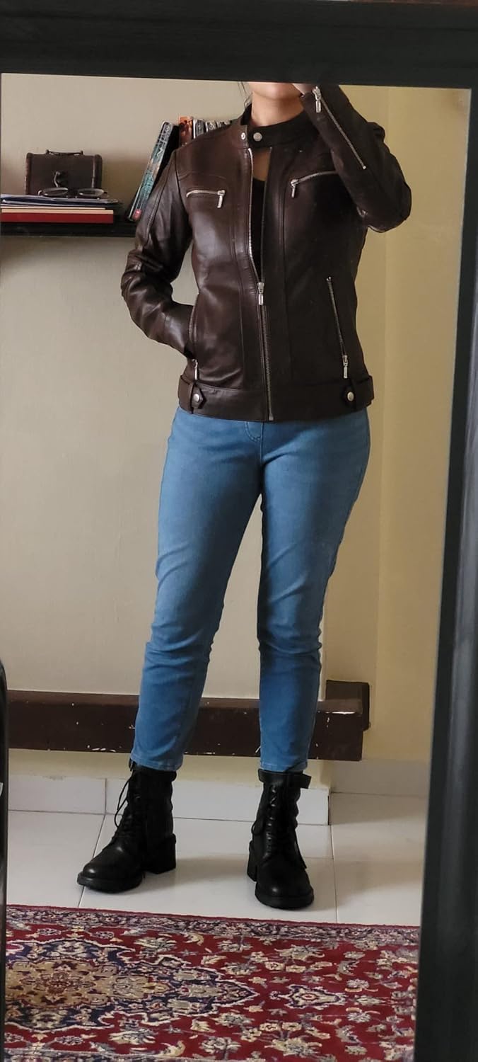 Women's Lambskin Leather Jacket – Genuine Leather, Slim Fit Zip-Up Coat, Outerwear Jacket - Image 4