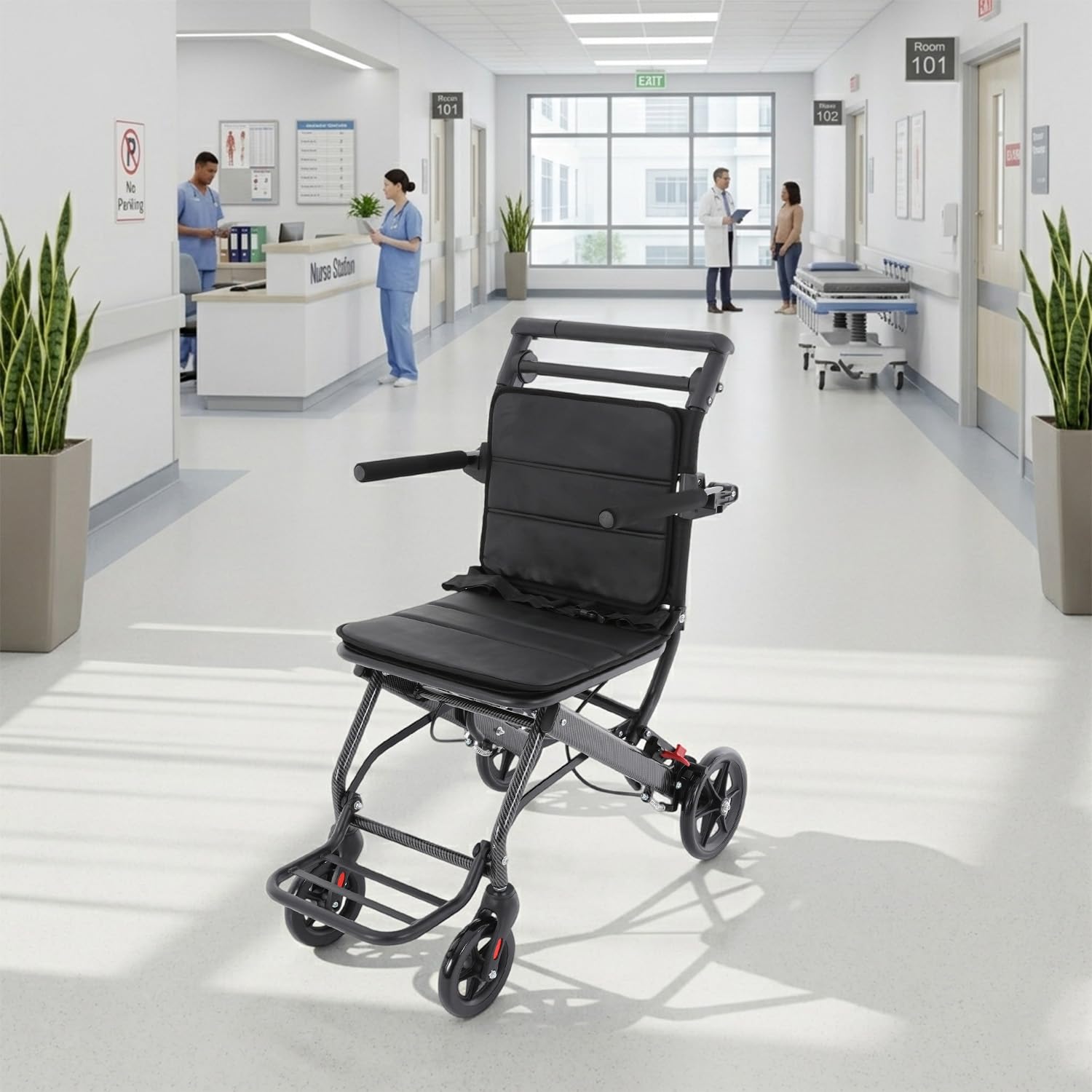 Sillas de ruedas plegables, silla de ruedas ligera de transporte, silla de ruedas plegable ultraligera, de aluminio, brazo giratorio de 270°, para adultos, ancianos, niños, soporta 100 kg