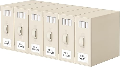 Miniatura 12 de Criusia Organizadores y Almacenamiento de Sábanas de Cama, Paquete de 6 Cajas Organizadoras de Armario de Ropa Blanca Plegables – Soporte de Ropa