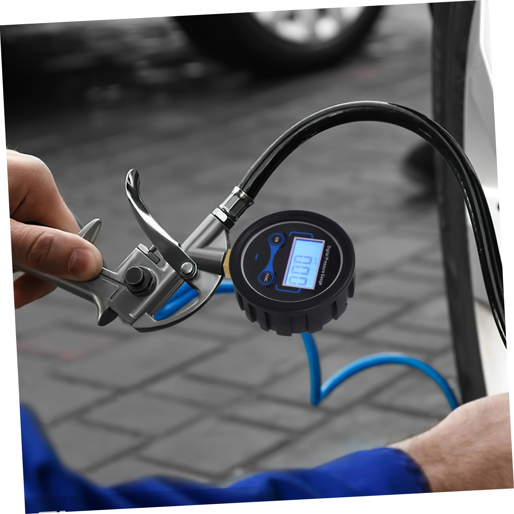 Cabilock 5 Piezas Manómetro de pantalla digital con monitor de presión de coche presión de aire probador de presión de neumáticos de coche medidor de neumáticos de coche el plastico Negro