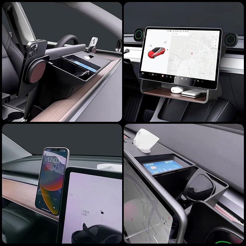 RAGZAN Tesla Model 3/Y Középkonzol Rendszerező - Mágneses Tárolódoboz Műszerfal Alá, Zsebkendőtartóval, Telefontartóval 2017-2024 Modellekhe
