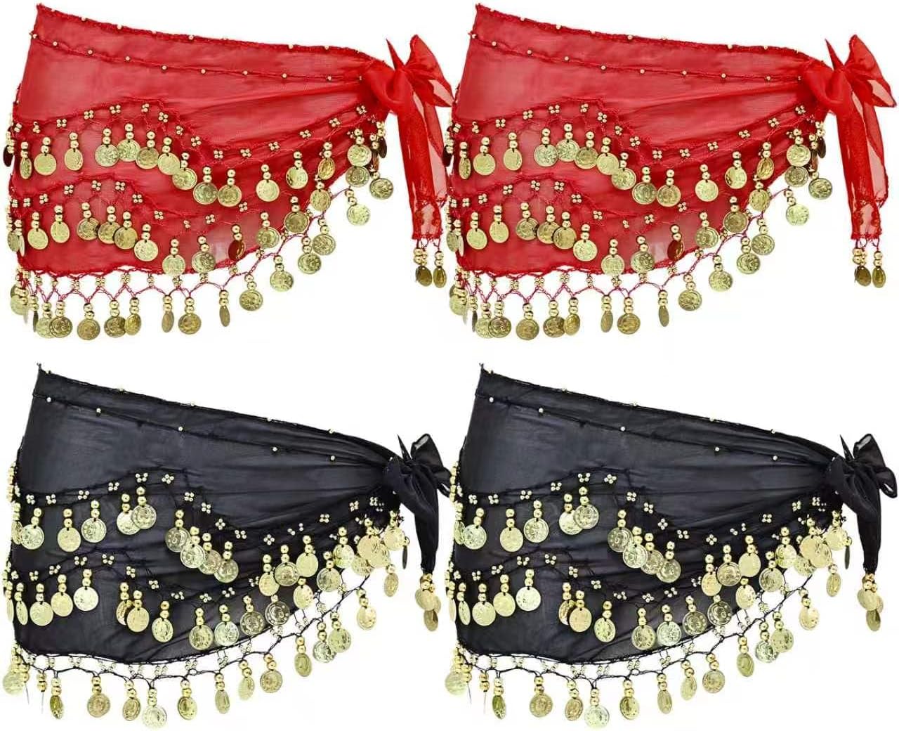 Belly Dance Hip Scarf Women's Tie Waist Wrap 128 Coin Skirt