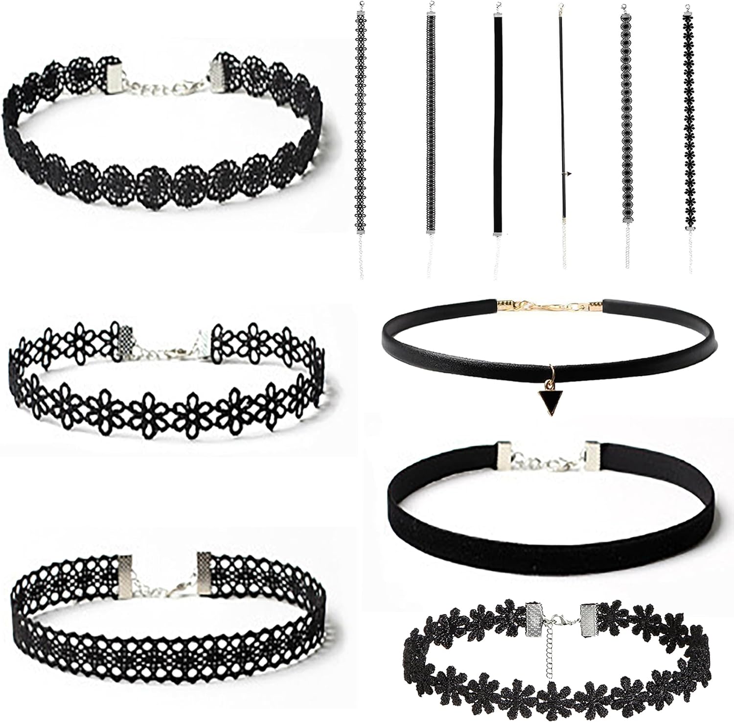 6 Pcs Black Lace Choker Set for Women Girls Goth Gothic Punk Velvet Tattoo Collar Emo Grunge Fashion Accessories for Party Prom Daily Wear Costume Neck Decor Gift Ideas