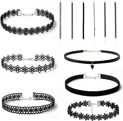6 Pcs Black Lace Choker Set for Women Girls Goth Gothic Punk Velvet Tattoo Collar Emo Grunge Fashion Accessories for Party Prom Daily Wear Costume Neck Decor Gift Ideas