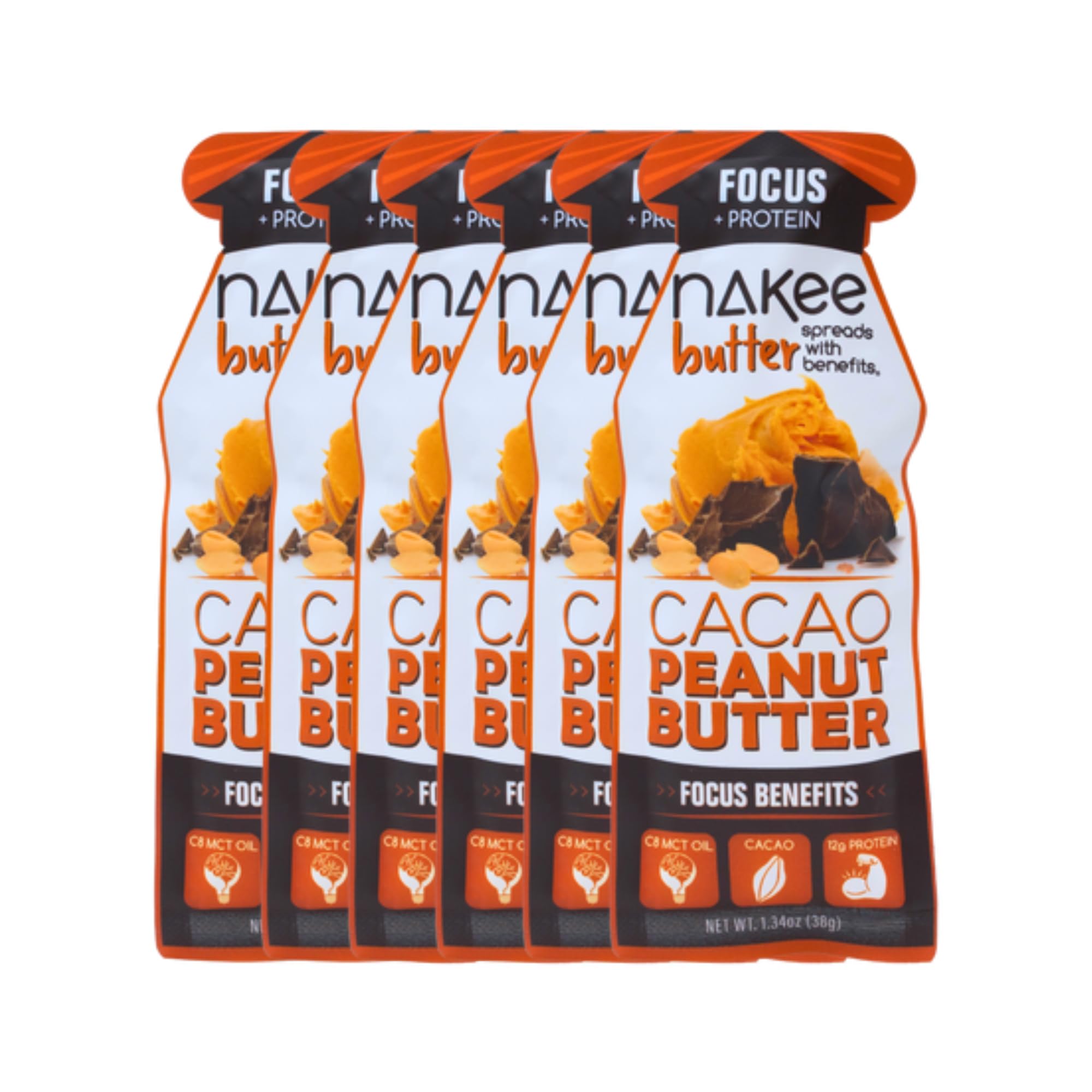 Nakee Butter Focus Holiday Cacao Peanut Butter – Keto Protein Spread with C8 MCT Oil,12g Protein, Perfect Stocking Stuffer, 6 Pack, Gluten-Free