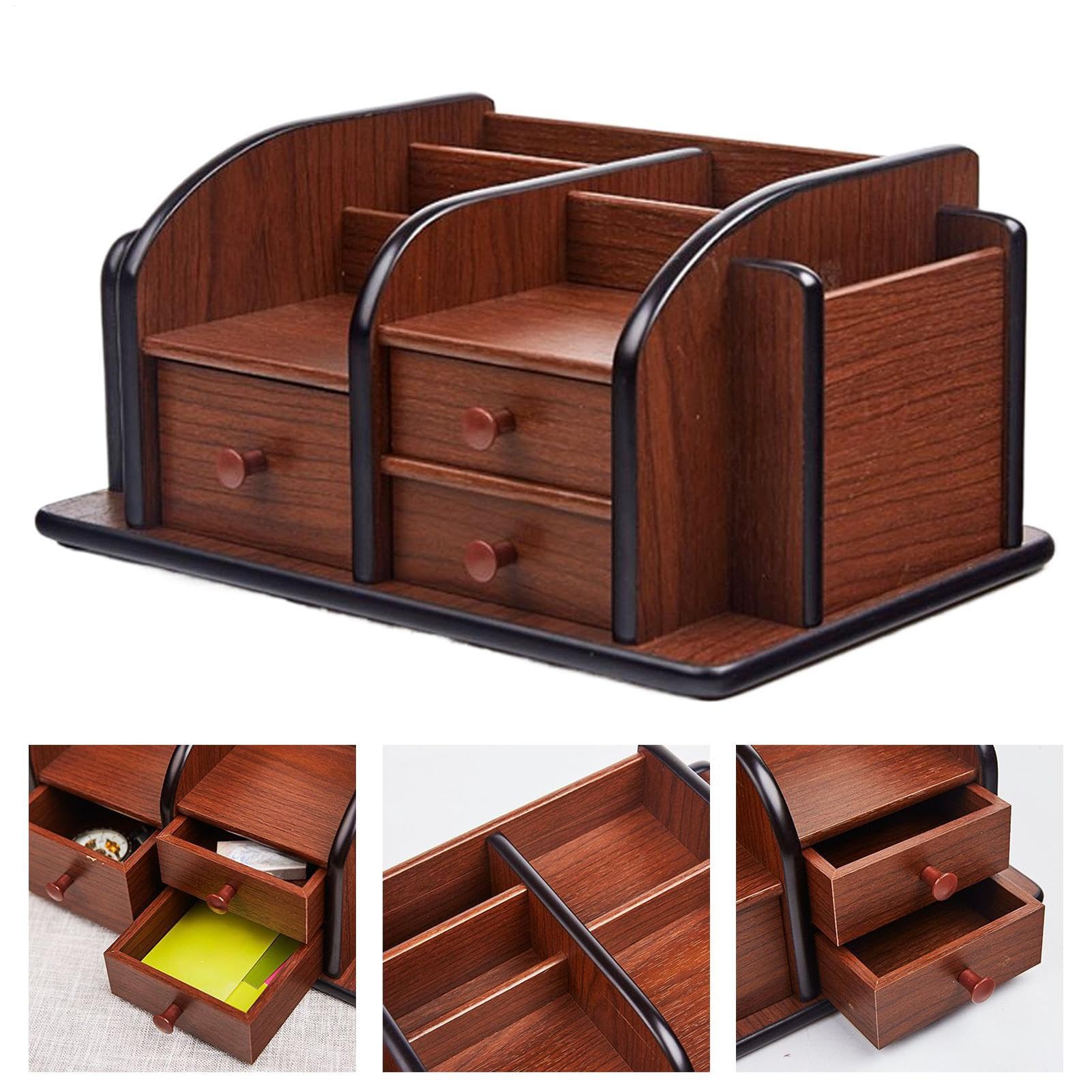 Soporte Control Remoto de Mesa Estante Cargador Con Cajón Y Libreta | Organizador De Escritorio En Madera Con Cajones Llaves Bloc Notas Lápiz Suministros Oficina Muebles Pequeños Café Mesita