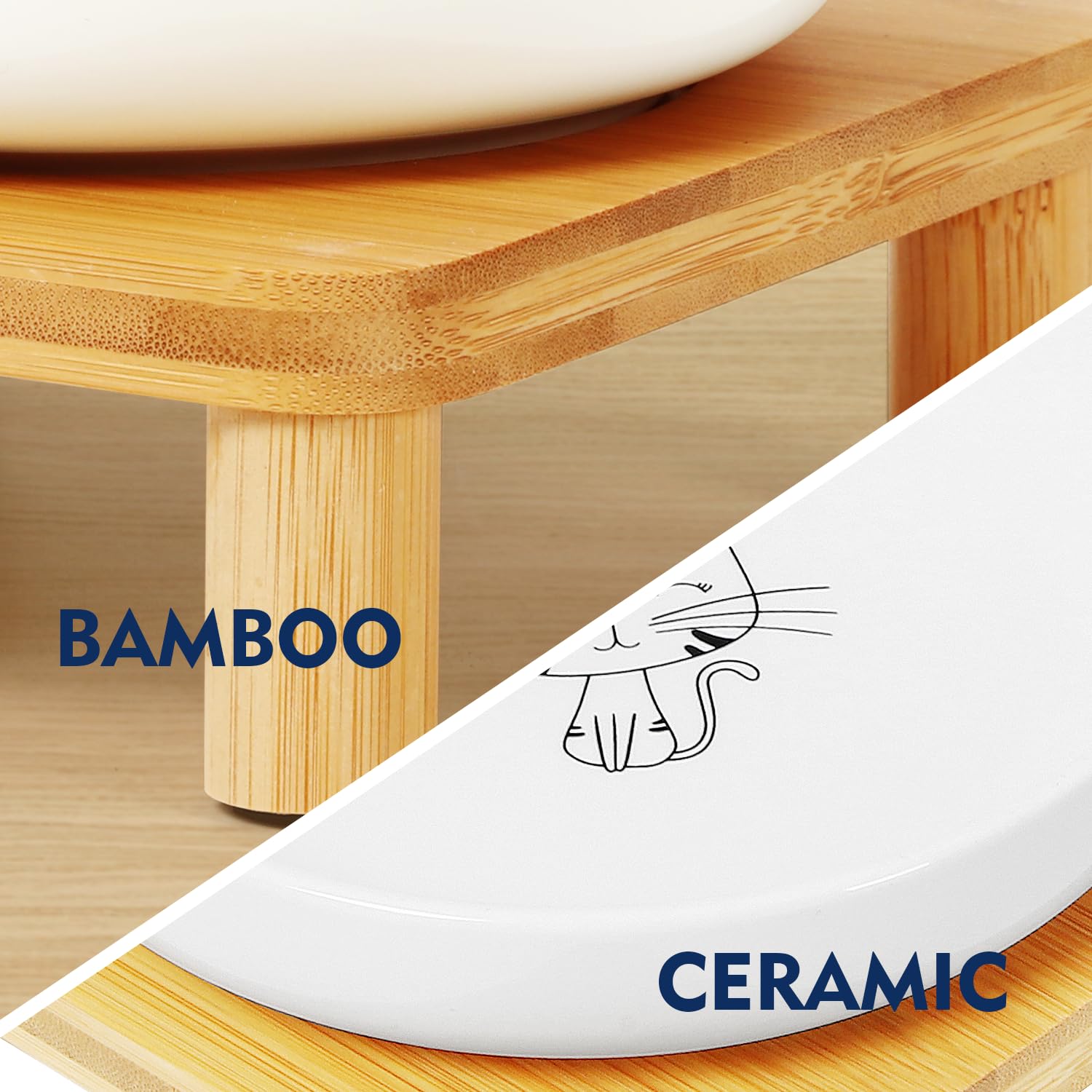 Elevated Cat Bowls for Indoor Cats – Raised Bamboo Cat Bowl Stand with 5.75 Inch Wide Ceramic Dishes, Pet Food Plate Table for Easy Feeding, Whisker Friendly(White,Set of 2) - image 7