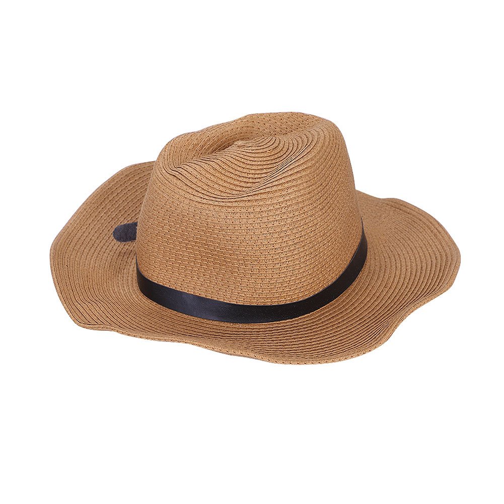 Homme Chapeau de Cowboy Paille Large Bord Panama Pliable Chapeau de Plage Soleil UPF50+ Casquette Visière Protection Solaire Hat Fedora Trilby avec Sangle Menton pour Printemps Eté