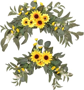 Wedding Arch Flowers 2PCS Realistic Artificial Sunflower with Green Leaves for Ceremony Reception Home Decor Yellow