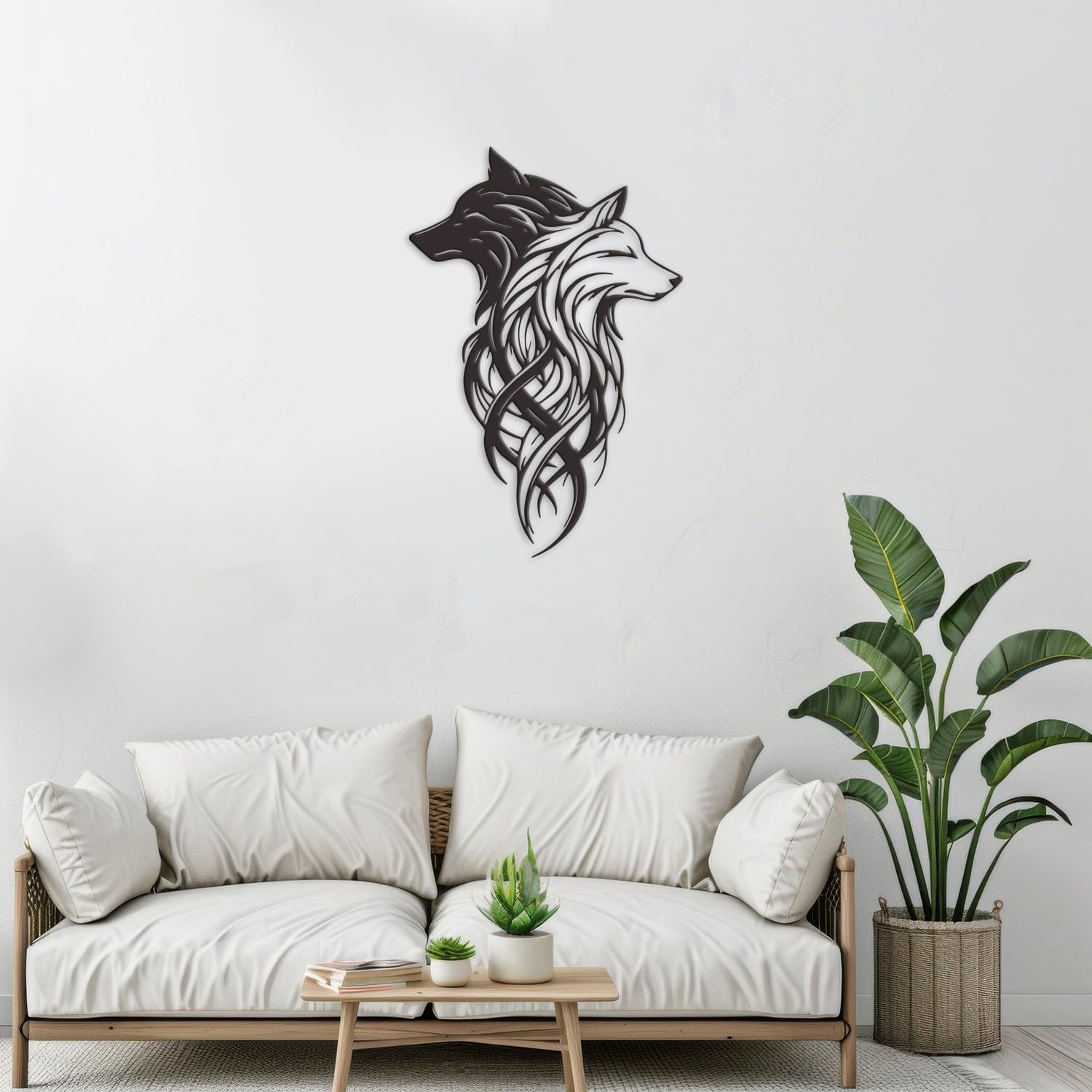 Xedatric Metal Wolf Heads Wall Decor – Black & White Dual Art