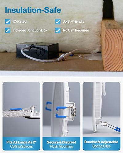 Miniatura 3 de Sunco- Lighting Paquete de 12 luces de techo LED empotrables ultrafinas, 4 pulg, 2700 K, luz blanca suave, regulable, 10 W60 W, borde liso,