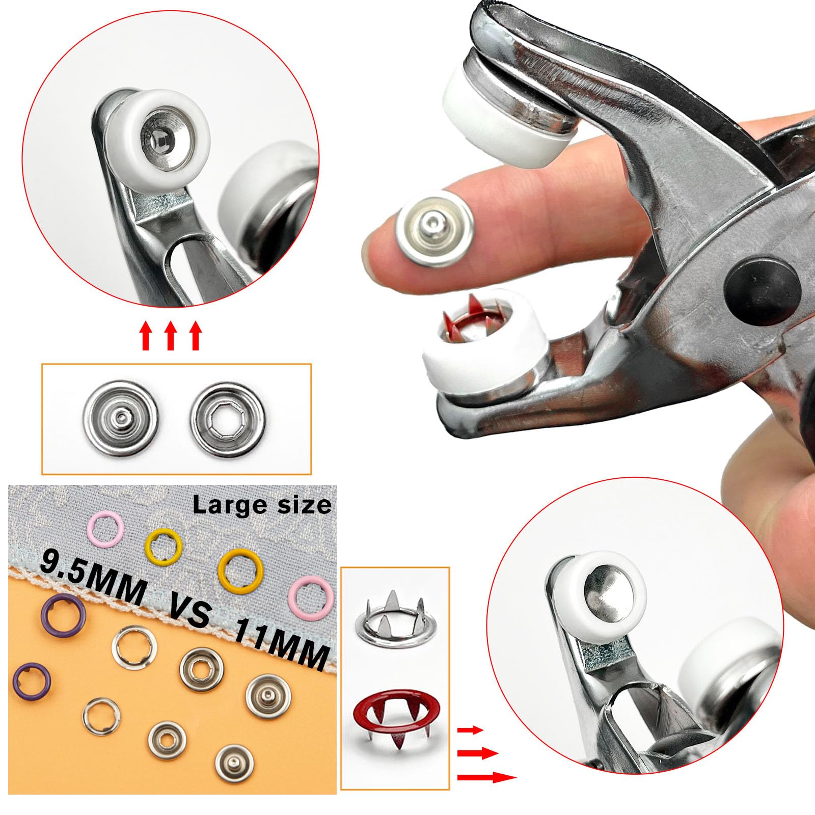 GTAAOY - 800 botones de metal con alicates de sujeción, kit de herramientas de prensa resistente perfecto para manualidades, ropa, kit de cierres de botón a presión para coser ropa (800 piezas/200