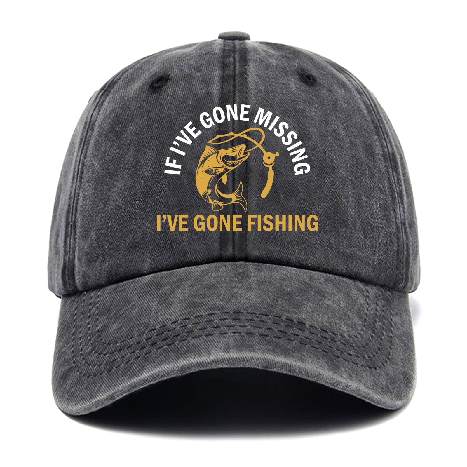 Jxubeuro If I've Gone Missing I've Gone Fishing,Funny Baseball Cap,Funny Hats,Fishing Baseball Cap,Gifts for Fishing Lover,Adjustable Cotton Baseball Cap for Men Women Black