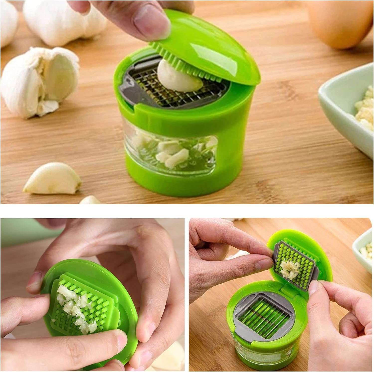 Presse-Ail Multifonction Vert - Lames Interchangeables Acier Inox, Coupe Ail, Gingembre, Légumes Facilement