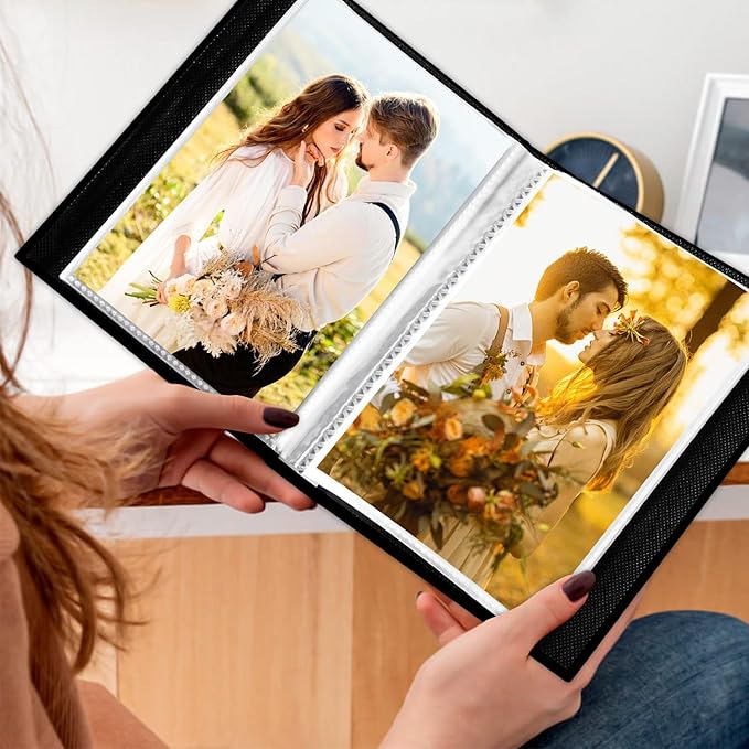 Lanpn Wedding Photo Album 5x7 2 Packs, Each Pack holds 50 Pictures, Slip in Pockets Mini Linen Top Loading Wedding Photo Albums for Portrait Only 5 x 7 Picture (Flower, Beige)