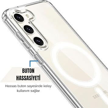 Ehr. Samsung Galaxy S24 Plus Uyumlu Kamera Korumalı Magsafe Wireless Şarj Özellikli Sert Sararmaz Kristal Şeffaf Kılıf (Şeffaf, Samsung Galaxy S24 Plus)