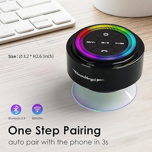 XLEADER Altavoz de ducha profesional (actualizado) con certificación IPX7 resistente al agua, altavoz Bluetooth, sonido de cristal de 8 W y graves