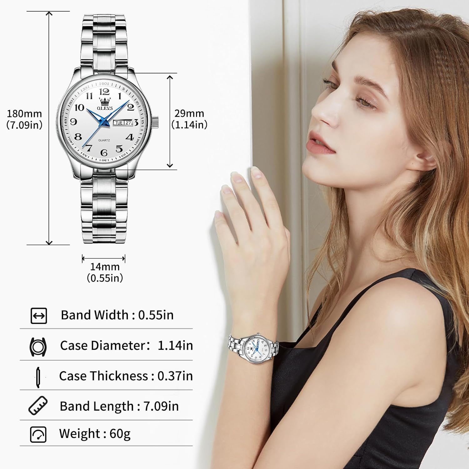 OLEVS Luxury Ladies Watches,Women's Watch with Day and Date,Female Watch for Small Wrist,Gold Stainless Steel Watches for Women,Easy Read Ladies Wrist Watches Waterproof（Adjustable Strap - Image 6