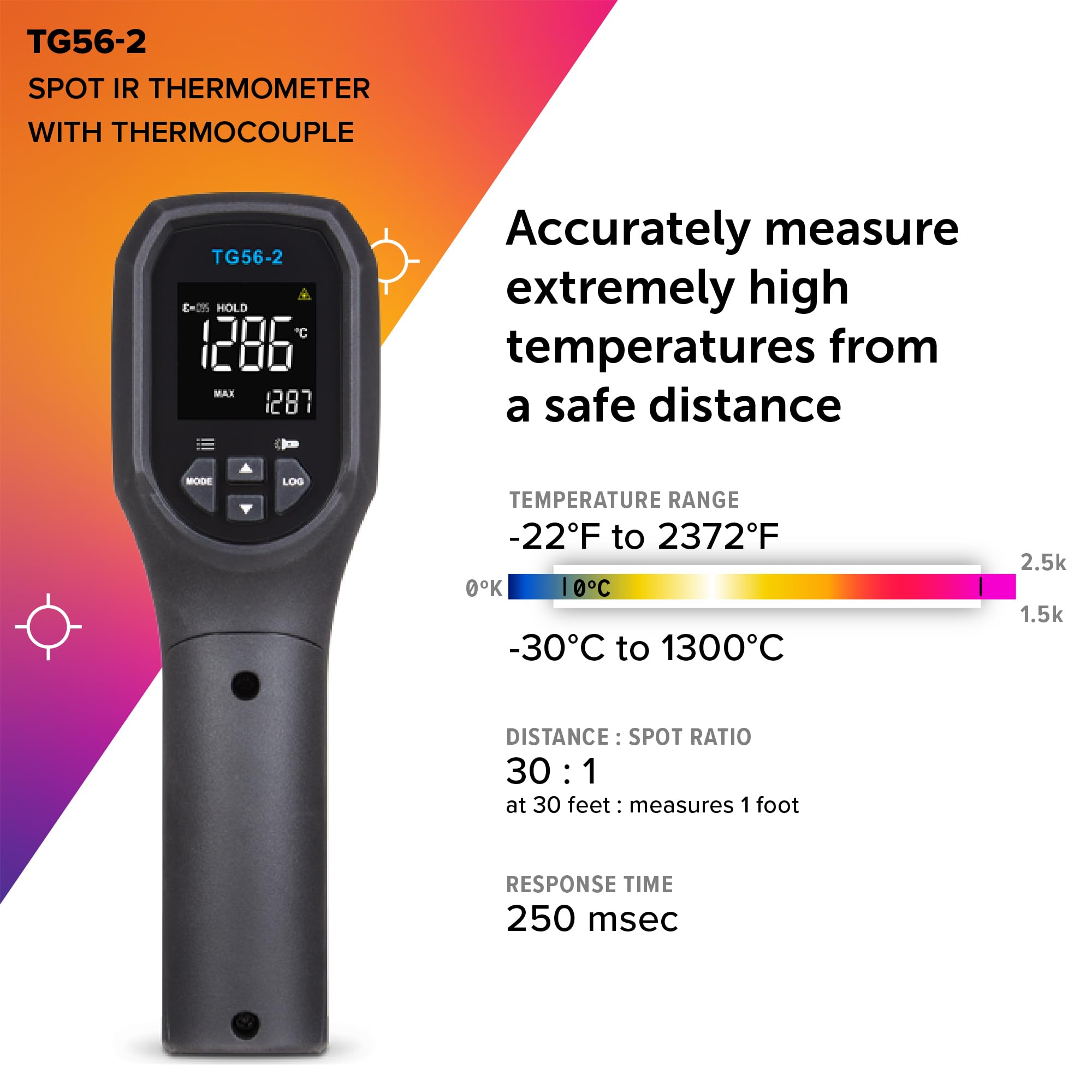 FLIR TG56-2 Termometr punktowy na podczerwień z odczytem cyfrowym: do bezkontaktowych pomiarów temperatury do 2372 stopni Fahrenheita