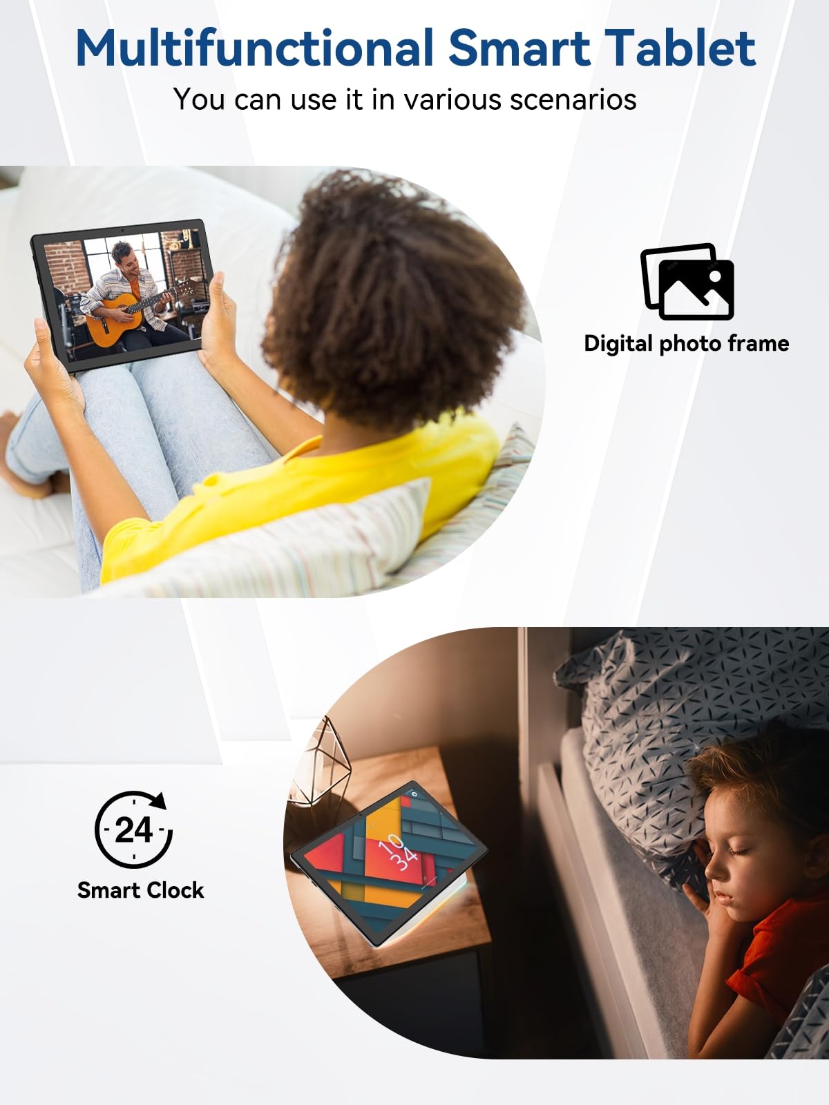 Whitedeer Tablet 10 cali z ośmiordzeniowym systemem Android 14, 14 GB pamięci RAM + 64 GB pamięci ROM, album w chmurze AI i 8 rodzajów białego szumu, aparat 5 MP + 8 MP, Wi-Fi 6 i BT 5.3 (czarny)